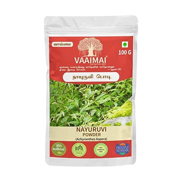 CROW VAAIMAI Poudre Nayuruvi/Apamarga/Achyranthes Aspera, 100 g