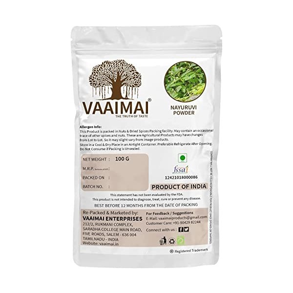 CROW VAAIMAI Poudre Nayuruvi/Apamarga/Achyranthes Aspera, 100 g