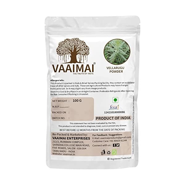 CROW VAAIMAI Poudre Vellarugu / Enicostema Axillare, 100 g