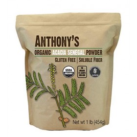 Anthonys Acacia Sénégal en poudre biologique, 1 lb, testé en lot sans gluten, sans OGM, fibre soluble, prébiotique