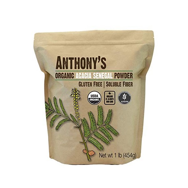 Anthonys Acacia Sénégal en poudre biologique, 1 lb, testé en lot sans gluten, sans OGM, fibre soluble, prébiotique