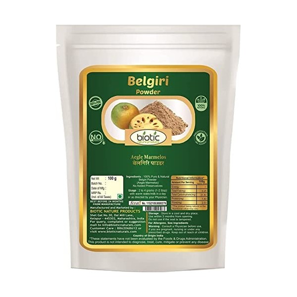 CROW Biotic Natural Belgique Powder - Aegle Marmelos - Bealgiri Powder - Bael Phal - Poudre sèche - Bel Powder - Pomme bois -