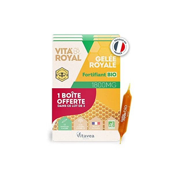 Vitavea - VitaRoyal Fortifiant BIO - Fortifiant, Bienfaits Naturels de la Ruche - Gelée royale 1800 mg hautement dosée - Lot