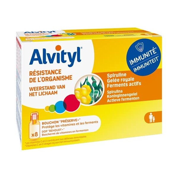 Alvityl - Fioles Resistance de lorganisme - Spiruline, Gelée Royale, Ferments actifs, vitamines - Fiole brevetée - 80ml
