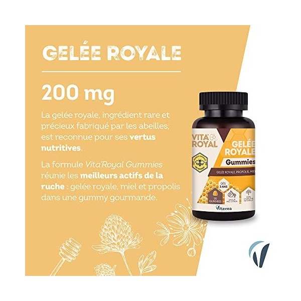 Vitavea - Gummies Gelée Royale - Bienfaits Naturels de la Ruche - Tonus et Vitalité - Gelée royale, Propolis, Miel - 30 gummi