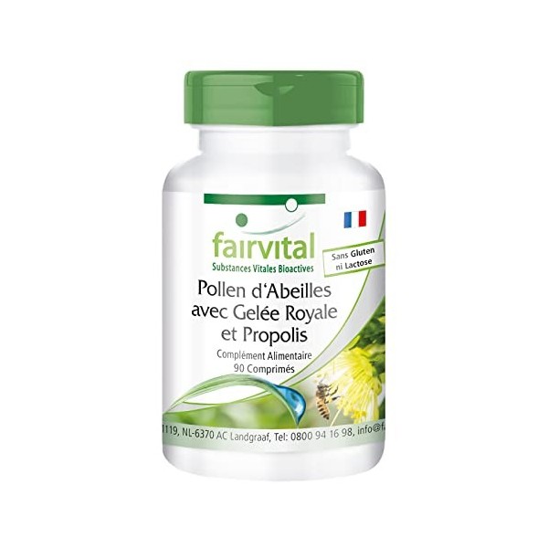 Fairvital | Pollen dabeille avec de la gelée royale et propolis - pendant 45 jours - Fortement dosé - 90 comprimés