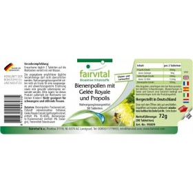 Fairvital | Pollen dabeille avec de la gelée royale et propolis - pendant 45 jours - Fortement dosé - 90 comprimés
