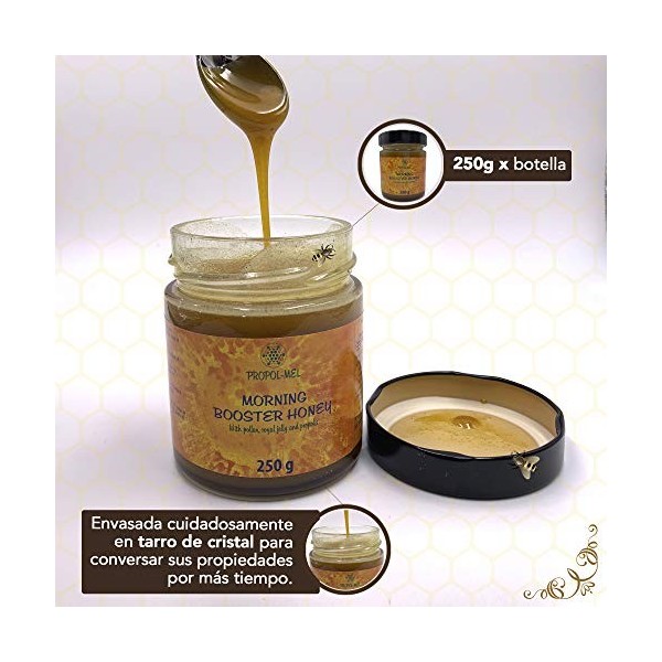 Miel, gelee royale fraîche et pollen x 250 grammes. Morning booster, Propolis le meilleur bio-stimulateur pour le corps. Dyna