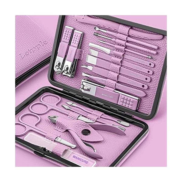 Kit Manucre Pedicure - Coupe Ongle Professionnel Coupe Cuticule Acier Inoxydable - Trousse Manucure Pedicure Set de 18pcs ave