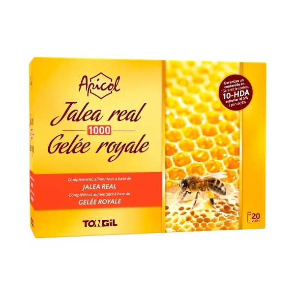 Apicol Gelée Royale Lyophilisée 20 ampoules de 1000mg de Api-Nature - Teneur garantie en min. 5% 10-HDA, Acide Gras Exclusif 