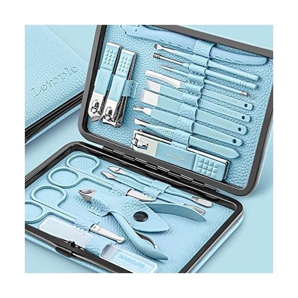 Kit Manucre Pedicure - Coupe Ongle Professionnel Coupe Cuticule Acier Inoxydable - Trousse Manucure Pedicure Set de 18pcs ave