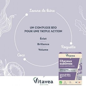 Vitavea - Complément alimentaire BIO Cheveux Sublimes - Triple action : Eclat Brillance Volume Cheveux - Levure de bière bio 