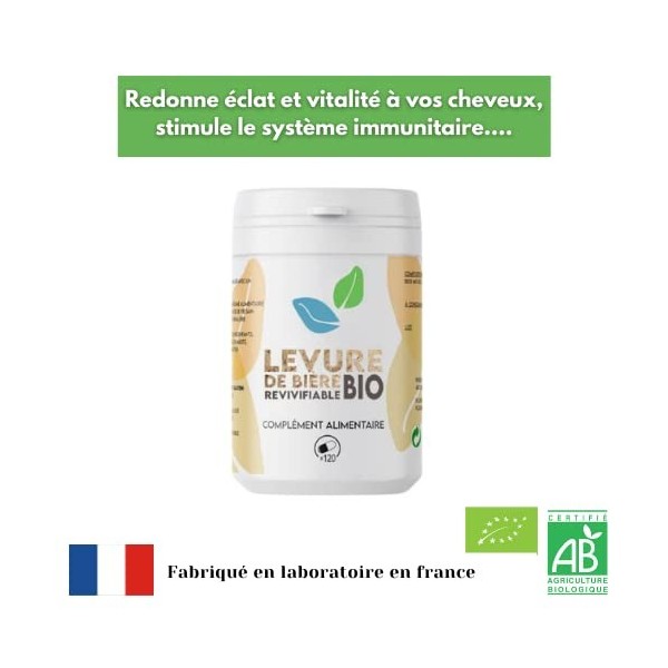 LEVURE DE BIERE REVIVIFIABLE BIO-embellissement de la peau, cheveux et ongles - Facilite le transit - 120 gélules - Immuniteb