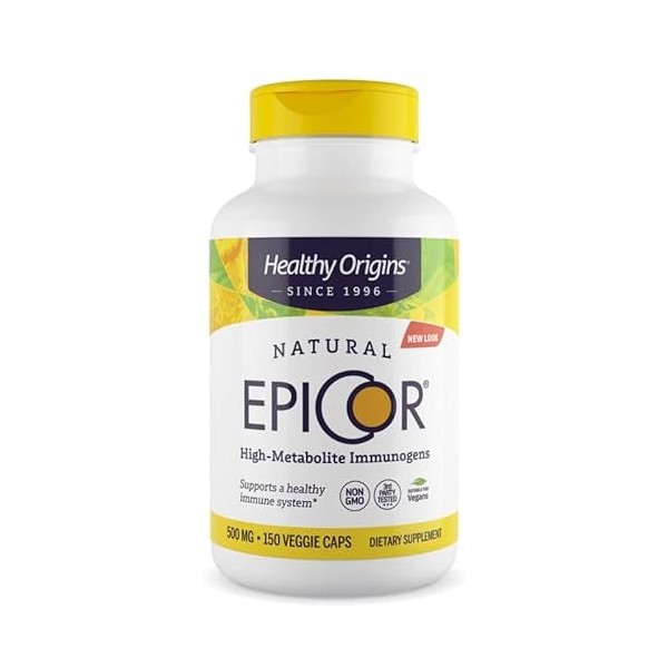 Healthy Origins, Natural EpiCor Levure Fermentée , 500mg, 150 Capsules végétaliennes, Testé en Laboratoire, Végétarien, Sans