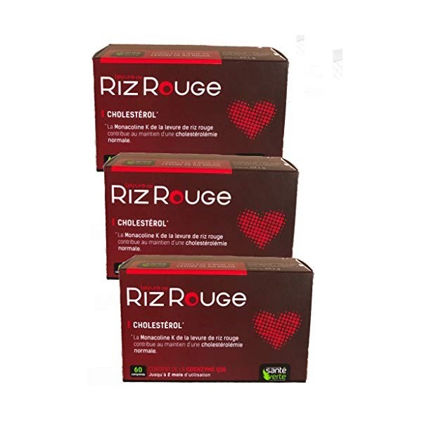 SANTE VERTE LEVURE DE RIZ ROUGE + formule renforcee 60cps - Lot de 3 Boites de 60 Comprimés