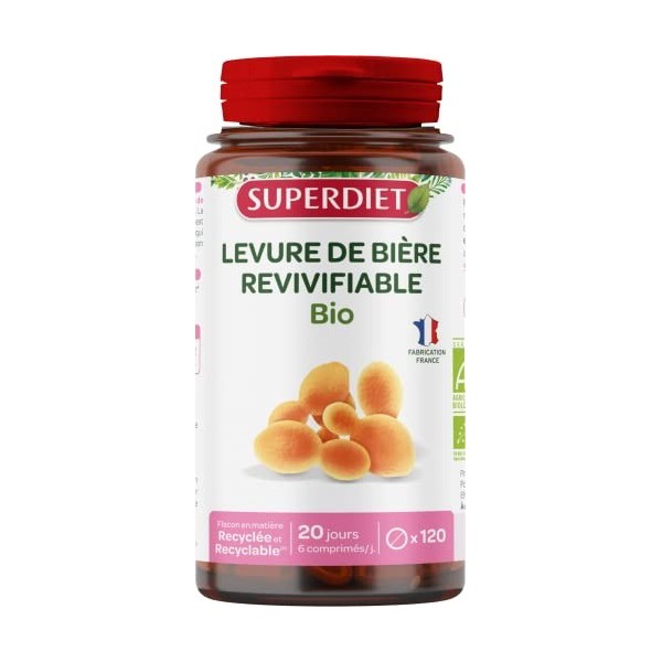 SUPERDIET - LEVURE DE BIÈRE REVIVIFIABLE BIO - Phytothérapie - Fabrication française - 120 comprimés