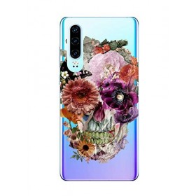 Oihxse Clair Crystal Soft Silicone Compatible pour Realme X50 5G Coque Transparente TPU Crâne Rose Motif Design Housse Ultra 