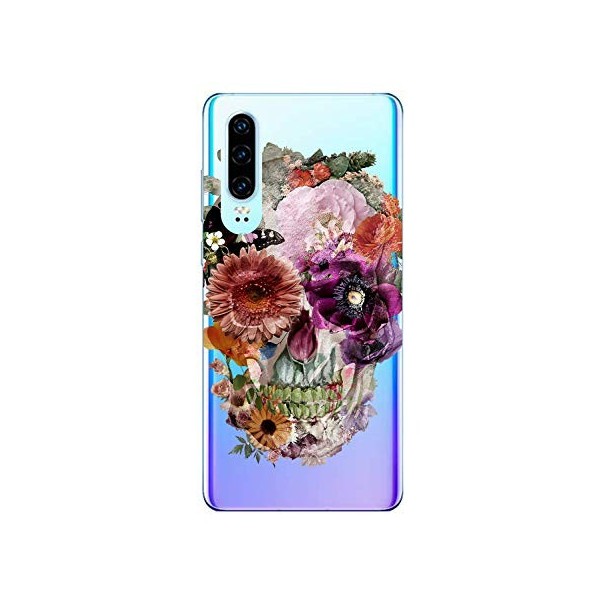 Oihxse Clair Crystal Soft Silicone Compatible pour Realme X50 5G Coque Transparente TPU Crâne Rose Motif Design Housse Ultra 