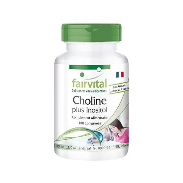 Fairvital | Choline, plus inositol - VRAC pour 100 jours - VEGAN - Fortement dosé - 100 comprimés