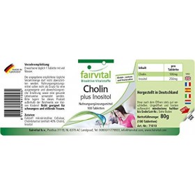 Fairvital | Choline, plus inositol - VRAC pour 100 jours - VEGAN - Fortement dosé - 100 comprimés