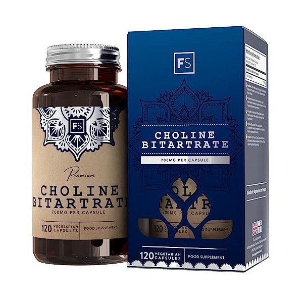 FS Bitartrate de Choline | 120 Capsules de Choline - 700mg de Bitartrate de Choline à Haute Teneur par Portion | Supplément N