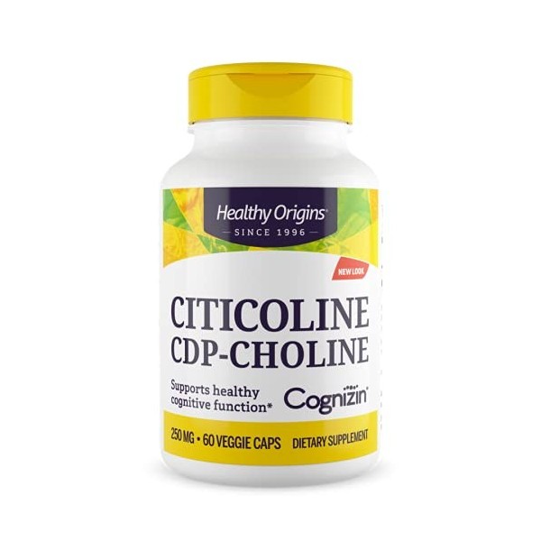 Healthy Origins, Citicoline CDP-Choline avec Cognizine, 250 mg, 60 Gélules végétaliennes, Testé en Laboratoire, Sans Gluten, 