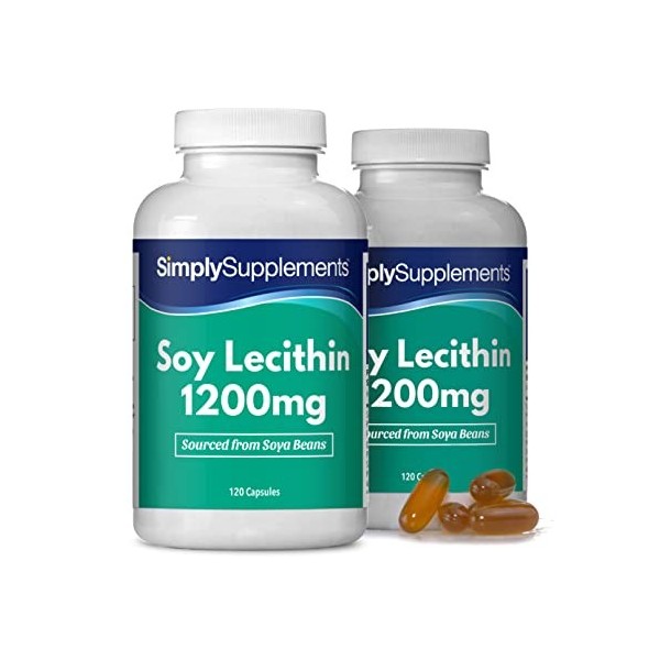 Lecithine 1200mg |Extrait de Graines de Soja non Génétiquement Modifiées | 240 Gelules | Jusqu’à 8 mois de Bienfaits | Simply