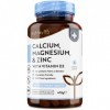 Calcium, magnésium, zinc enrichi en vitamine D3 - Supplément de haute résistance | 365 comprimés végétariens | Offre de 6 moi