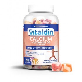 VITALDIN Calcium + Vitamine D3 Gummies – 500 mg Calcium & 1.000 IU Vitamine D par dose – 60 gommes pour 1 mois Goût de frui