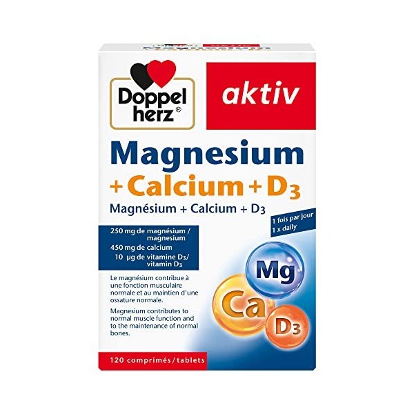 Doppelherz aktiv Magnésium + Calcium + D3, Complément alimentaire, 120 comprimés