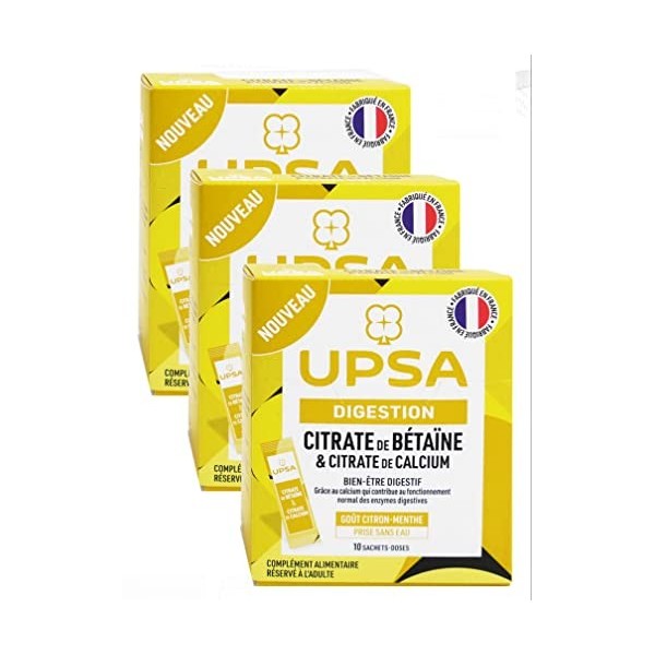 UPSA Digestion, Citrate de Bétaine 400mg et Calcium en sachet - Lot de 3 Boites de 10 sachets Pack 3 