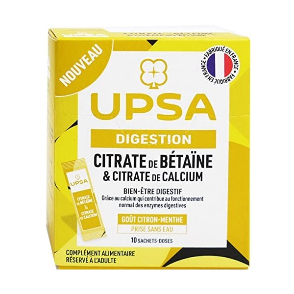 UPSA Digestion, Citrate de Bétaine 400mg et Calcium en sachet - Lot de 3 Boites de 10 sachets Pack 3 