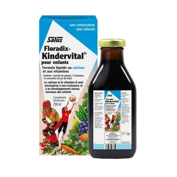 Salus Floradix Kindervital, Pour Enfants, Formule Liquide Enrichie en Calcium et Vitamine D pour la Santé et le Développement