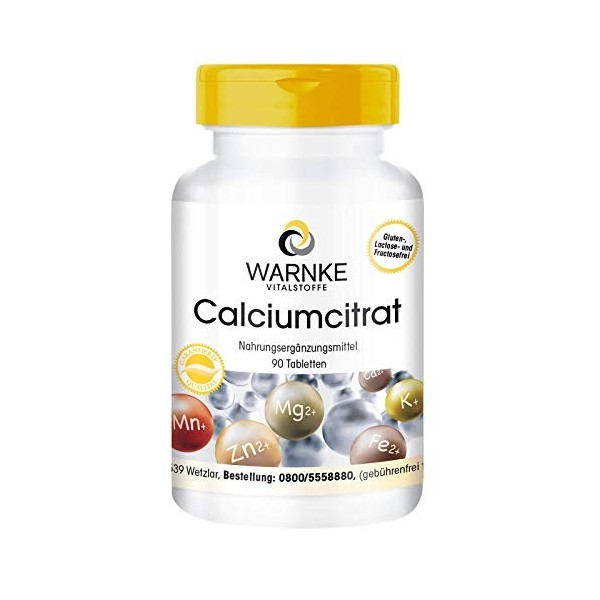 Citrate de calcium - avec 900mg de Calcium par dose journalière - 90 comprimés | Warnke Vitalstoffe