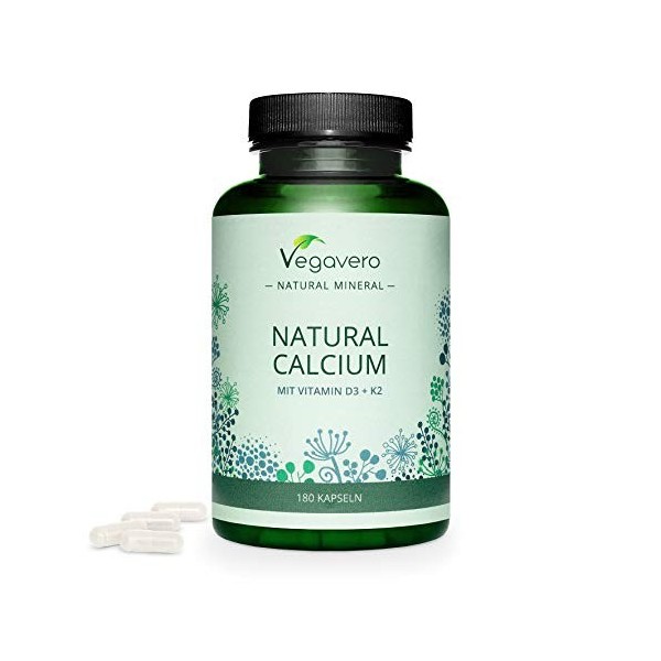 Calcium Vegavero® | 100% NATUREL – Non Synthétique | Avec Vitamine D3 + Vitamine K2 MK7 | Sans Additifs | Articulations + San