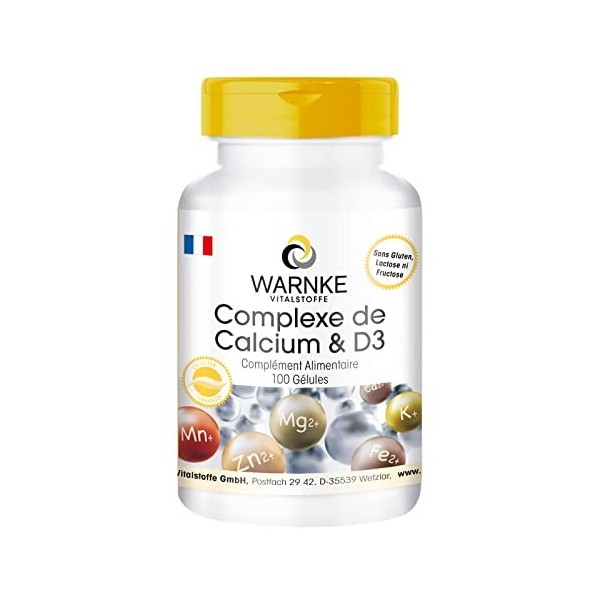 Complexe de Calcium & Vitamine D - avec 300mg de Calcium, 75mg de Magnesium & Vitamine D3 - Végétarien - 100 gélules | Warnke