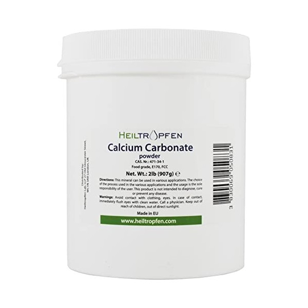 Poudre de carbonate de calcium | Ingrédient de qualité pharmaceutique | 2 lb - 907 g | Calcaire de la plus haute pureté | Hei