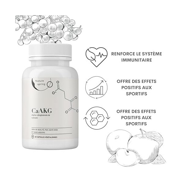 Nature spring® CaAKG | Calcium-Alphakétoglutarate | 60 gélules | Dosage élevé | 1000 mg | CaAKG de haute qualité sans additif