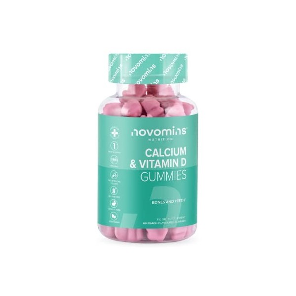 Novomins Gummies au Calcium et à la Vitamine D – 400 mg de Calcium – Végétaliens – Sans Gluten – 1 Mois dApprovisionnement –