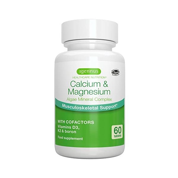 Calcium & Magnésium Vegan – Complexe Minéral à base de plantes pour la santé des os avec Vitamine D3, K2 et Bore, 60 comprimé