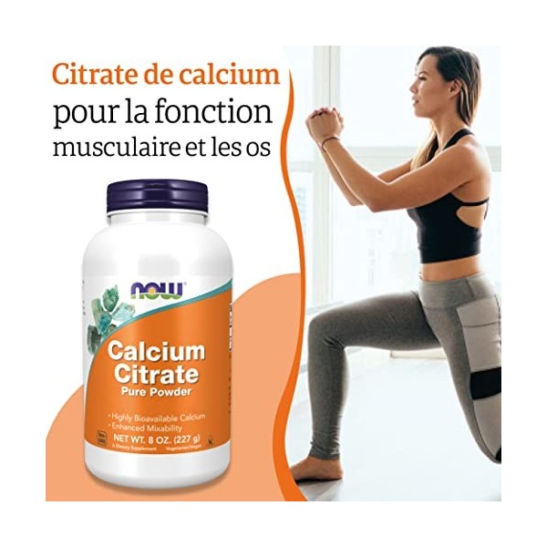 Now Foods, Calcium Citrate, Poudre Pure, 227 g, Testé en Laboratoire, Calcium, Sans Soja, Sans Gluten, Végétarien