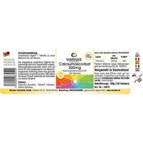 Calcium 300 mg + vitamine C - 100 comprimés - végan - non acide - carbonate de Calcium | Warnke Vitalstoffe