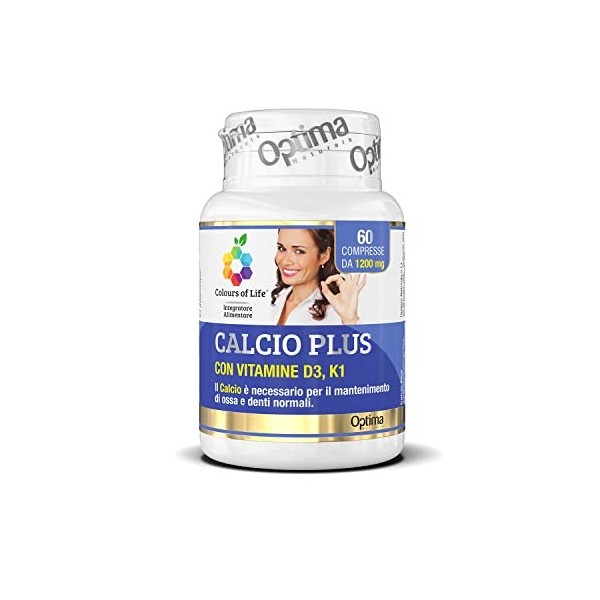 Colours of life Calcium plus, Calcium sous forme de carbonate de calcium et de citrate de calcium, 60 Comprimés