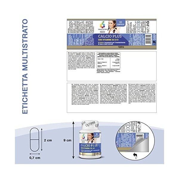 Colours of life Calcium plus, Calcium sous forme de carbonate de calcium et de citrate de calcium, 60 Comprimés