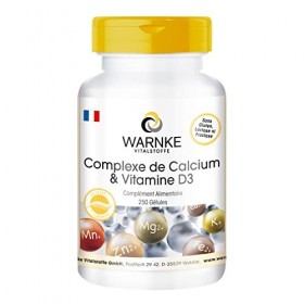 Complexe de Calcium & Vitamine D - avec 300mg de Calcium, 75mg de Magnesium & Vitamine D3 - Végétarien - 250 gélules | Warnke