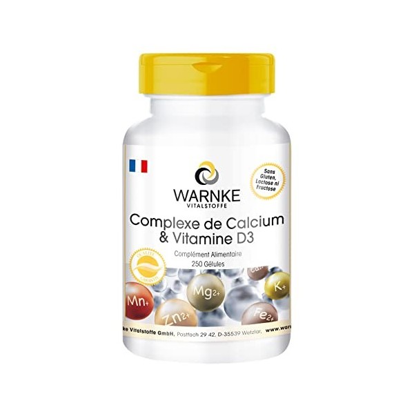 Complexe de Calcium & Vitamine D - avec 300mg de Calcium, 75mg de Magnesium & Vitamine D3 - Végétarien - 250 gélules | Warnke