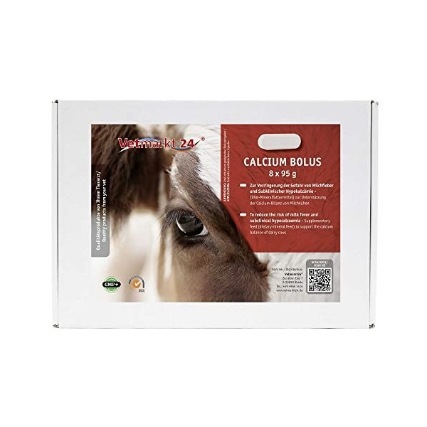 Vetmarkt24 Bolus - CALCIUM - Lot de 8 avantages - Pour soutenir léquilibre calcium des vaches laitières