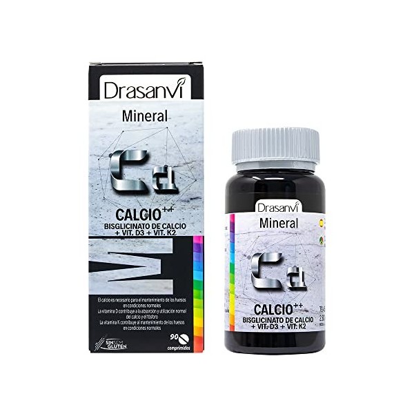 DRASANVI Calcio Vitamina Minéraux Calcium Vitamine D3 + K2 90 Comp, Noir