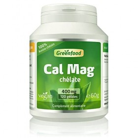 Greenfood Calcium + Magnésium, 400 mg, 100% chélate- Pour les os [calcium],dents [calcium], nerfs [magnésium]- SANS additifs 