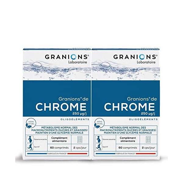 GRANIONS | Chrome | Métabolisme normal des macronutriments sucres & graisses et maintien dune glycémie normale | Chrome 25